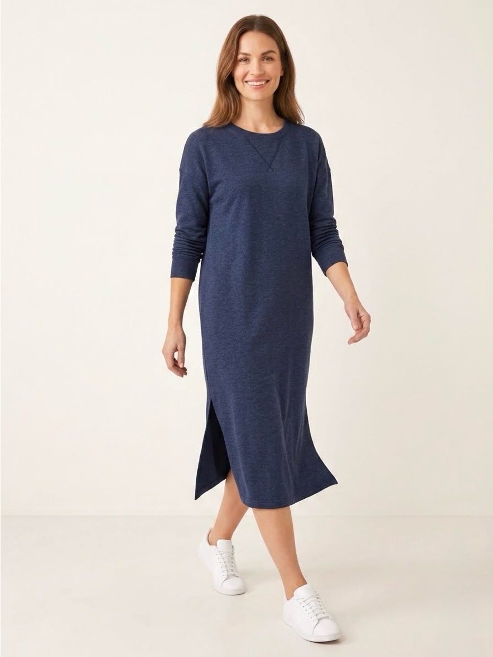 Emerson Fry Longsleeve Organic Midi Sweatshirt Shirt Dress,‎ Navy Blue, Size XXS